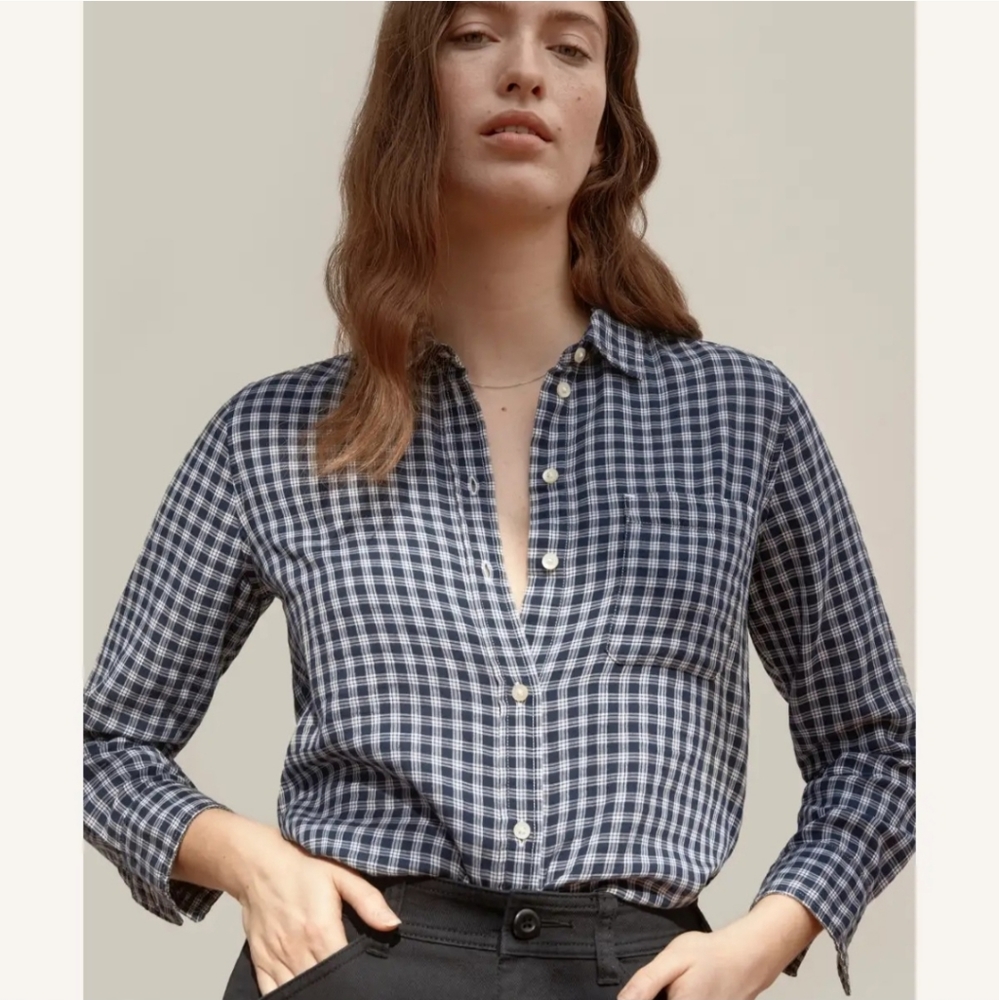 Everlane The Shrunken Cotton Shirt Blue Mini Check